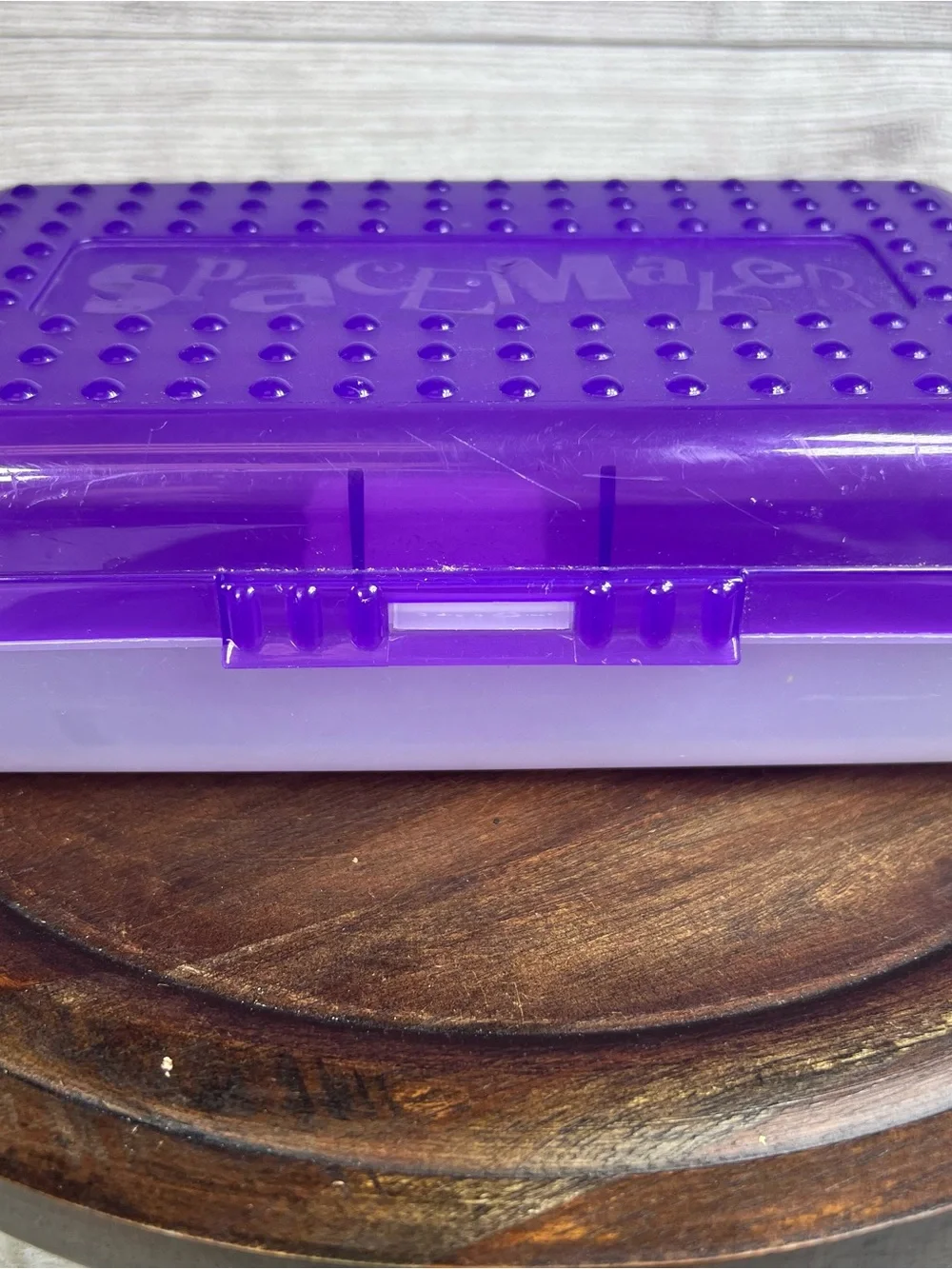 Vintage Spacemaker Pencil Box w Hatch Latching Lid Newell Office Products Purple